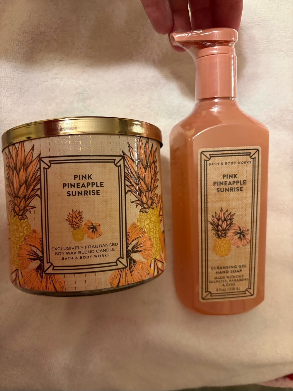 Bath & Body Works Pink Pineapple Sunrise Hand Soap & Candle Set - Pink, Gold